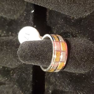 Silver Gold Sparkle Stainless Steel Band Ring Comfort fit Size 7